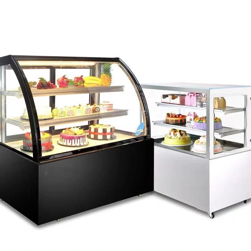 Rear Open Door Elegance Curve Counter Top Cake Display Fridge Showcase with Marble Base