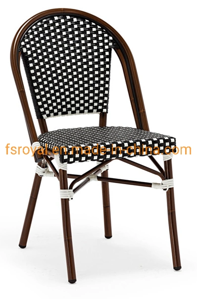 Outdoor Cafe Furniture Bamboo Look Aluminum Stackable Rattan Chair