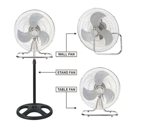 Copper Motor Powerful Wind 18 Inch Stand Fan 3 in 1 Industrial Fan with Round Base Iron Blade (FS45-3N1)