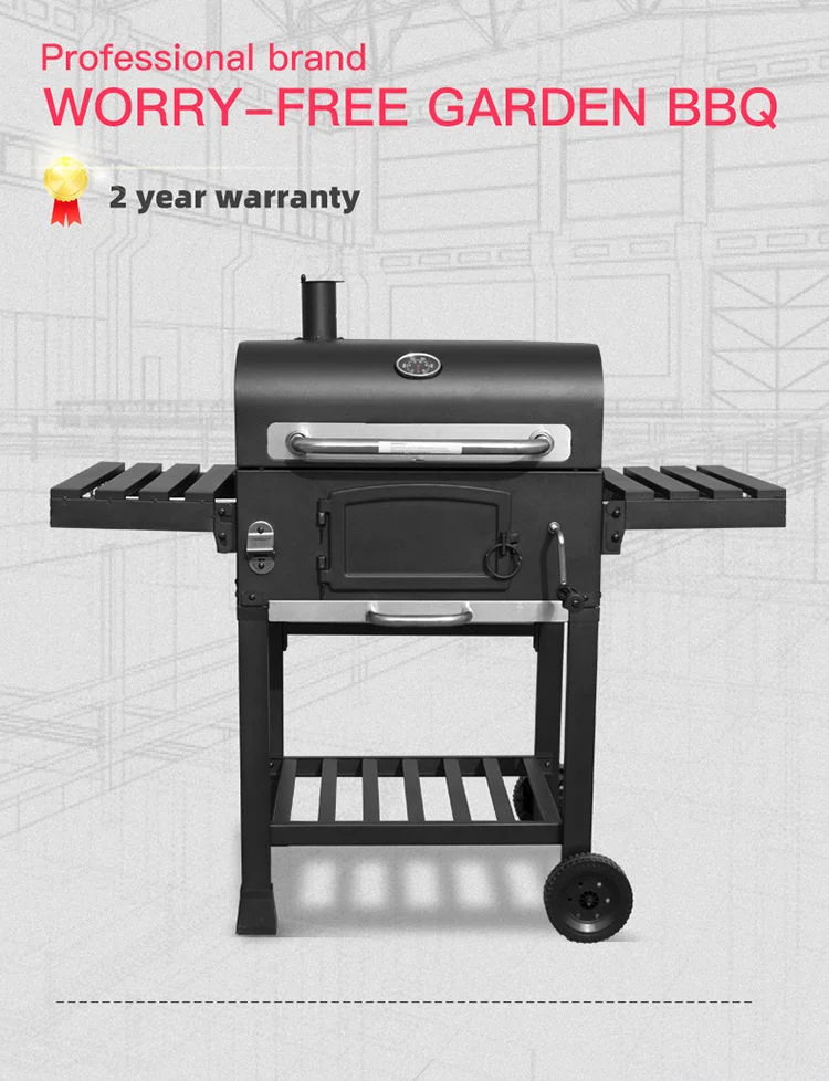 Heavy Duty Durable Smoker Grill Machine Barbecue Trolley Metal Steel Charcoal BBQ Grills with Doble Side Table