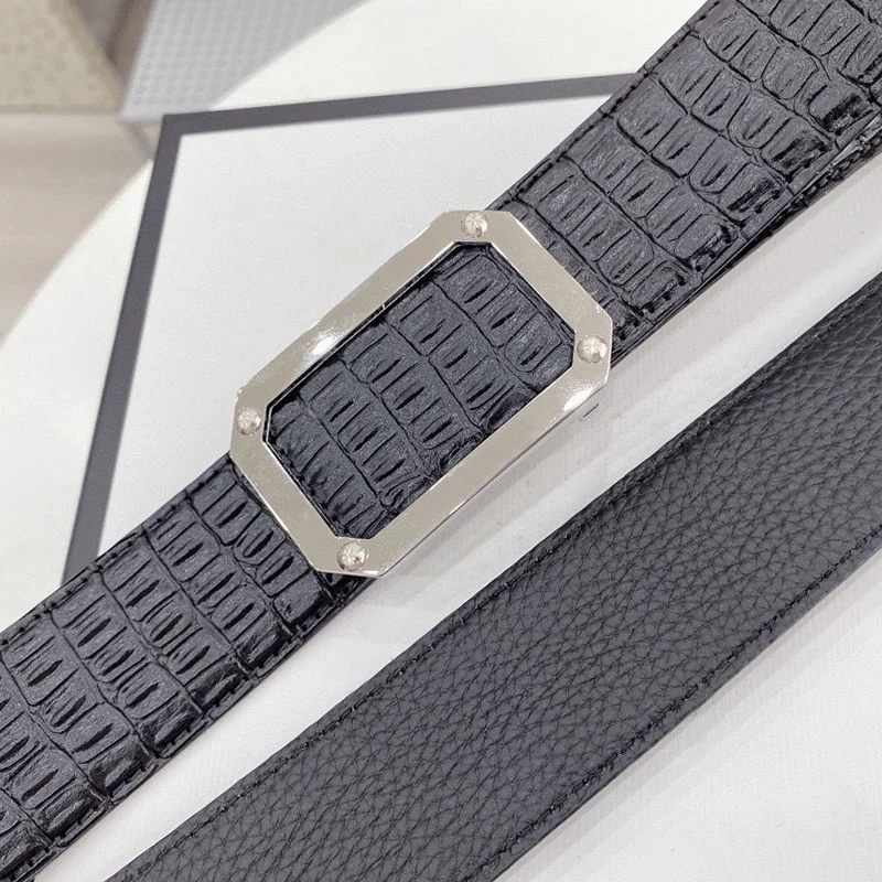 Luxury Men's Leather Belts Fashion Designer Embossed Adjustable Slide Buckle Belt