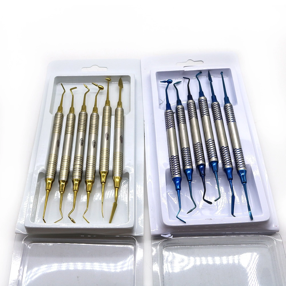 6 PCS Kit de Espátulas para Rellenar Resina Compuesta Dental con Cabeza Recubierta de Titanio o Oro