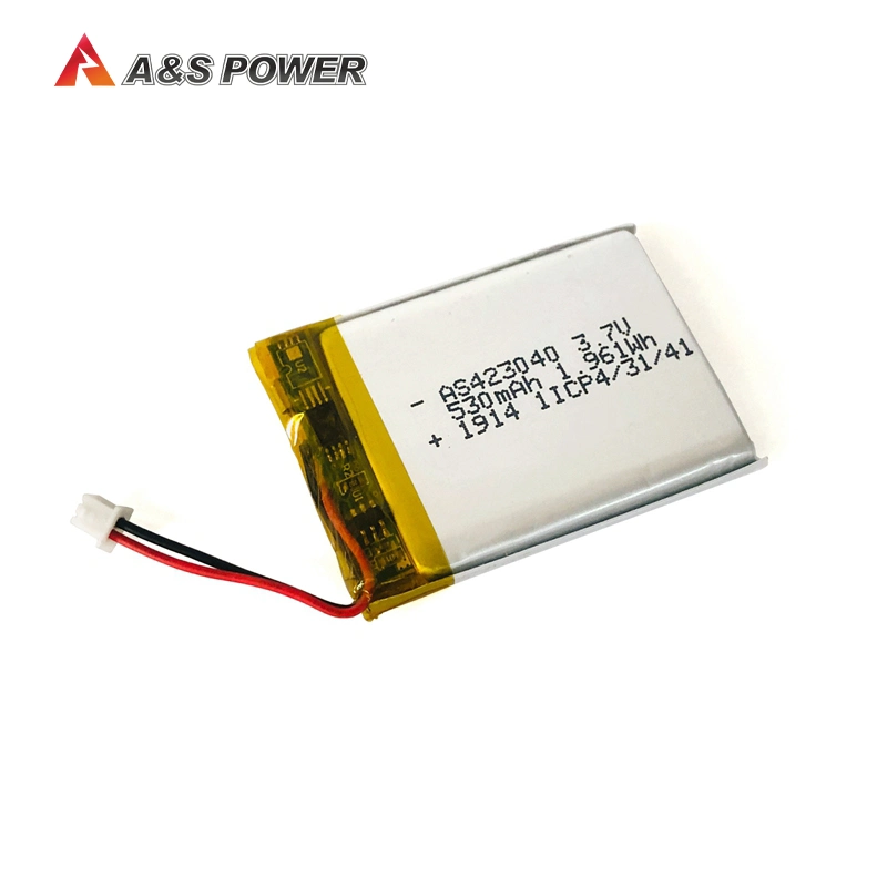 UL2054 CE Certifications 423040 Rechargeable 3.7V 530mAh Lithium Ion Polymer Battery Pack