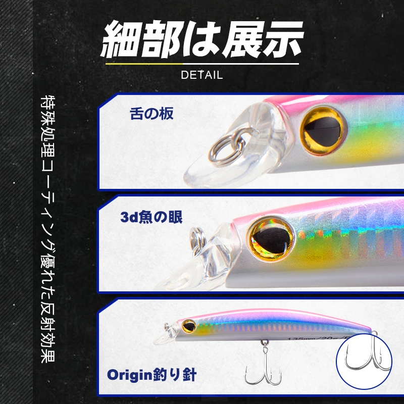 La pesca marítima de 135 mm flotante de señuelo artificial 20g Minnow Wobblers para Lubina Pike