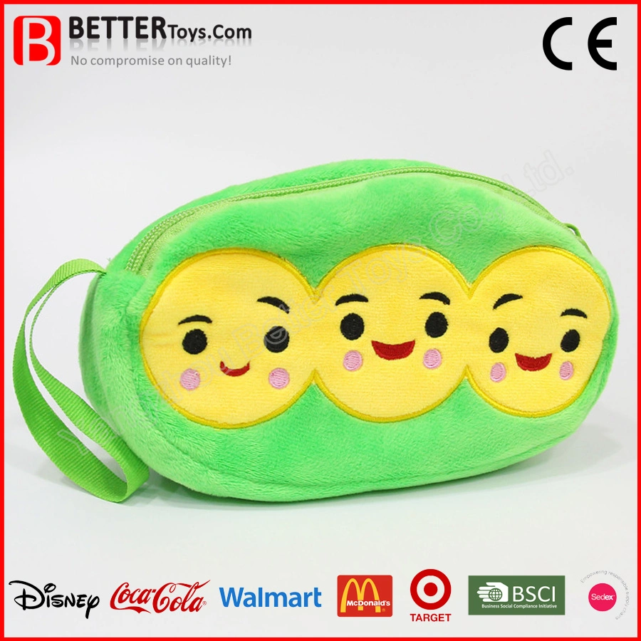 Smile Face Pea Double-Layer Zipper Soft Stuffed Plush Purse Wallet Handbag