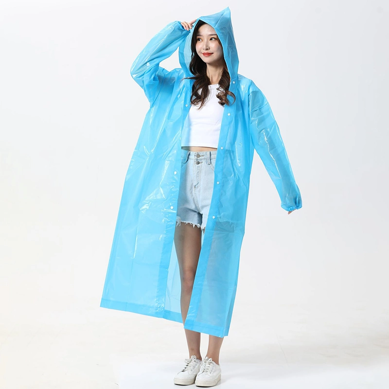 Adult Raincoat Portable EVA Rain Coats Reusable Rain Poncho with Hood and Elastic Cuff Sleeves