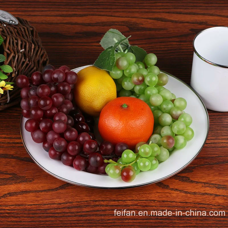 Placa de esmalte de alta calidad con llanta de acero inoxidable/plato de arroz/plato de fruta