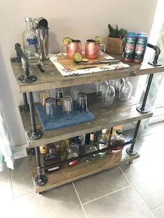 Mobile Metal Furniture Cast Iron Coffee Drinks Trolley Bar Cart and Serving Tray Set for Nail SPA