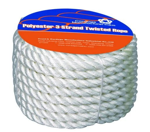 Factory Supply 30mm 3 Strands Twisted Marine Mooring Polyester Rope Made in China