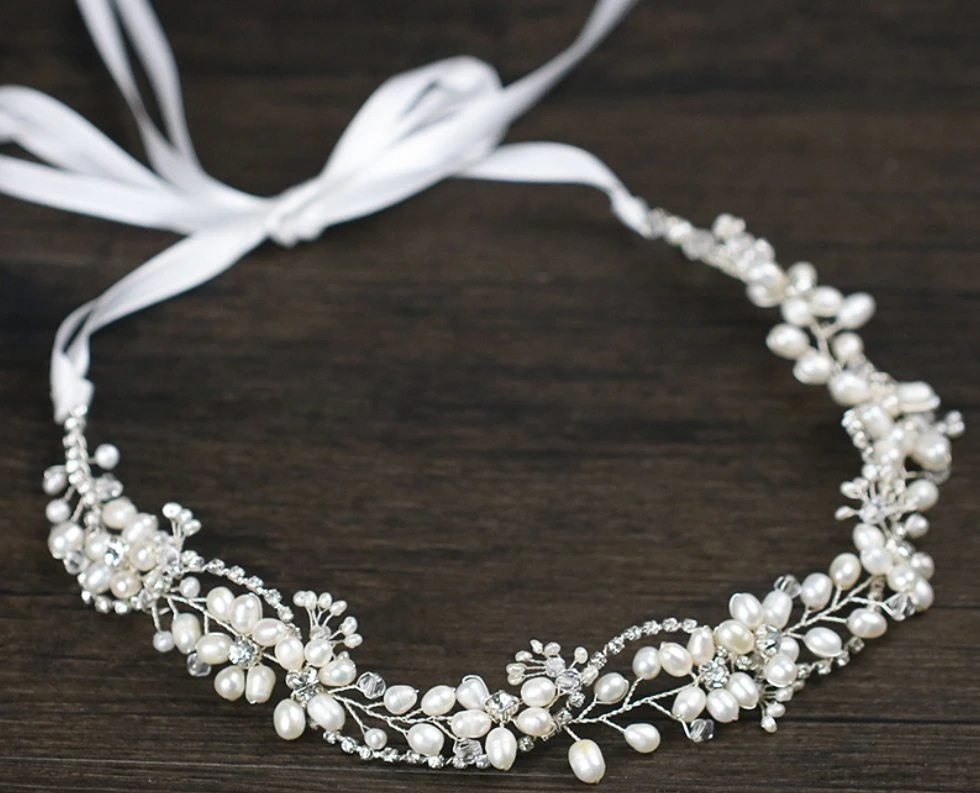 Bridal Freshwater Pearl Headband Hair Vines Headpiece