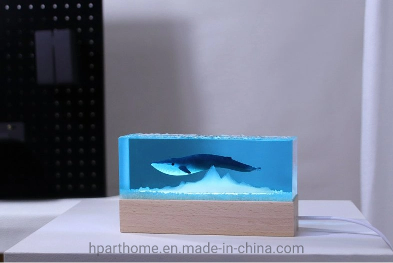 Ocean Style Epoxy Resin Humpback Whale with LED Lighting Wood Base