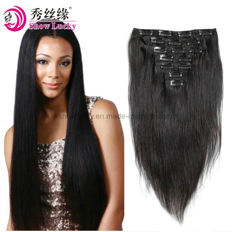 2023 Hot Selling Direct Factory Wholesale Customized Thick Ends 100 Remy Virgin Brazilian Human Hair Silky Straight Full Head Clip in Hair Extension
