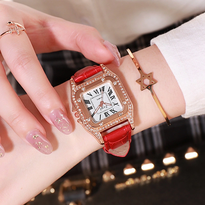 Korean Fashion Square Diamond Inlaid Reloj de cinturón para mujer