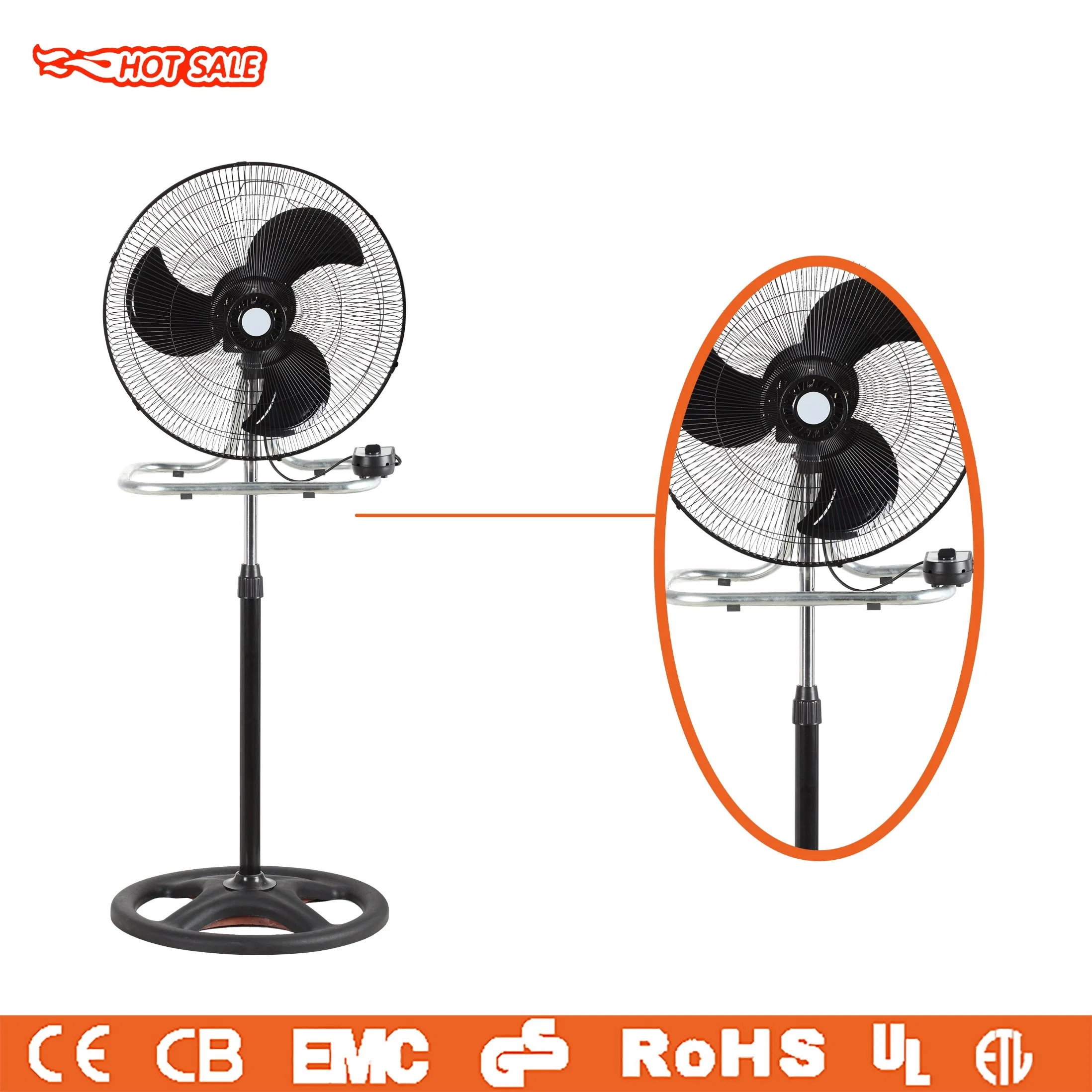 China 18 Inch 3 in 1 12V 24V AC DC High Speed Industrial Air Cooling Pedestal Standing Fan