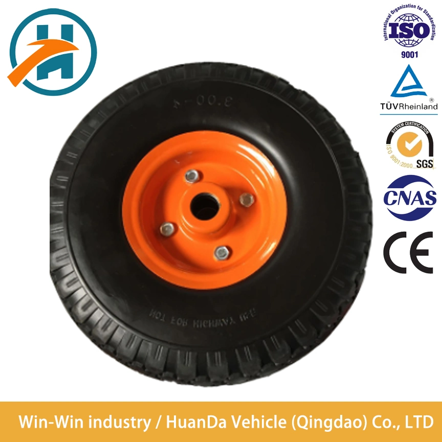 PU Foam Rubber Wheels for Hand Trolley with Steel Rim and Top Quality 3.50-4