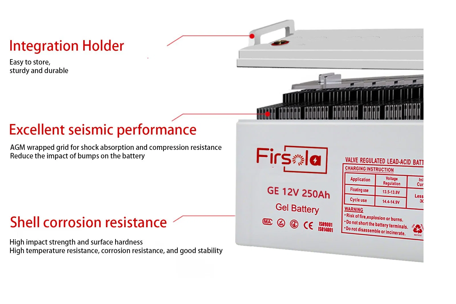 Firsola Bleiakku 100Ah 200Ah 250ah Batterie Powerwall Solar Netzabschaltung Systemspeicher Stromversorgung Stromversorgung