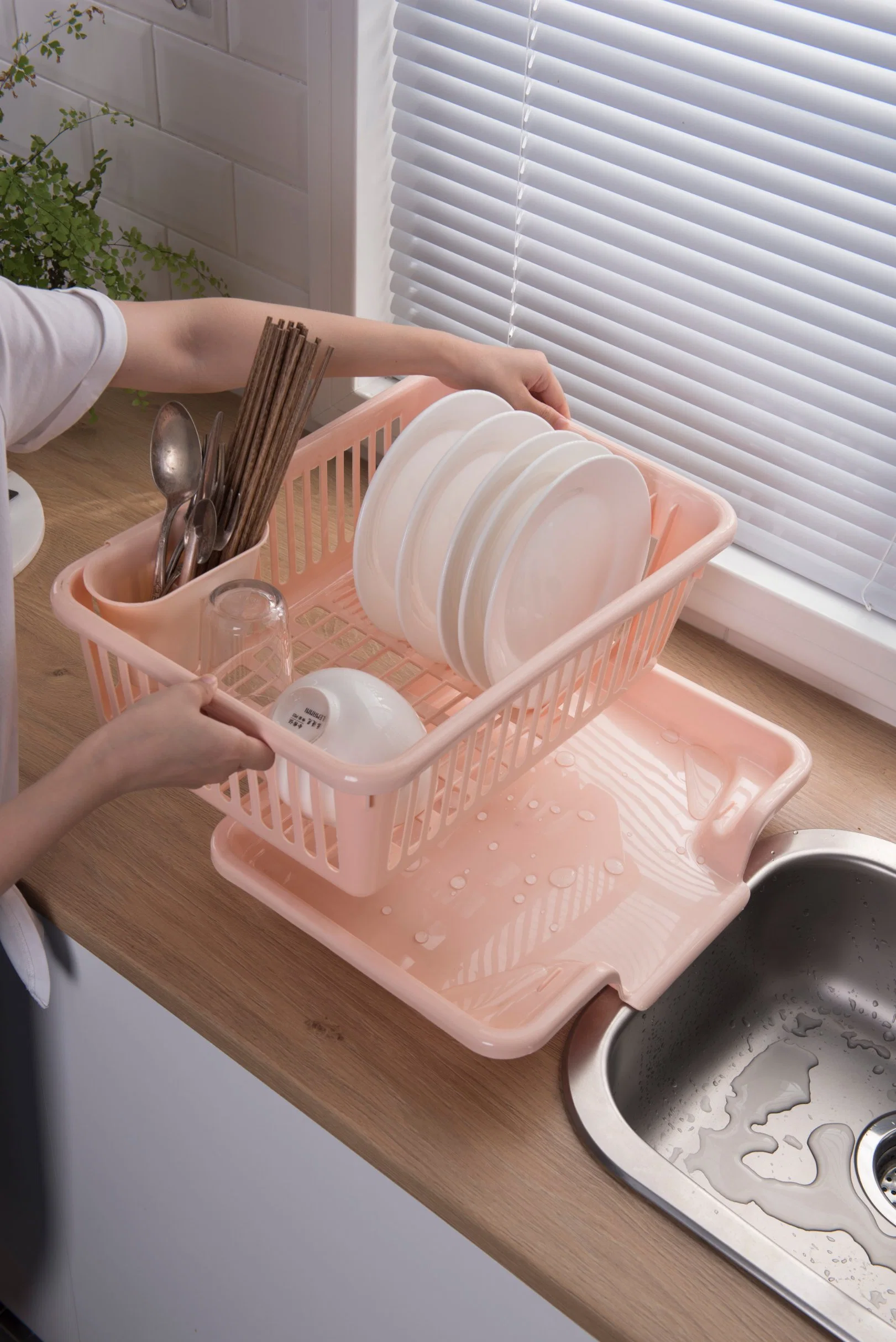 Spülbecken aus Kunststoff mit Spülgestell mit Abtropfbrett und Drainboard Für Home Küche Waschbecken Organisatoren