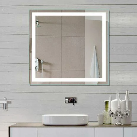 Espejo LED rectangular para baño con montaje en pared, espejo arenado con sensor táctil, luz regulable y temperatura para decoración del hogar