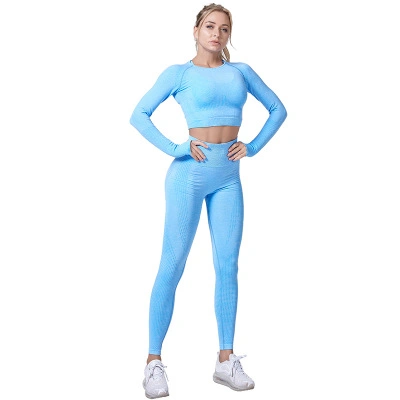 Ensemble de yoga sans couture pour femmes, vêtements de sport de gymnase, leggings de fitness + hauts courts, tenue de sport pour femmes, survêtement à manches longues, tenue de sport active.