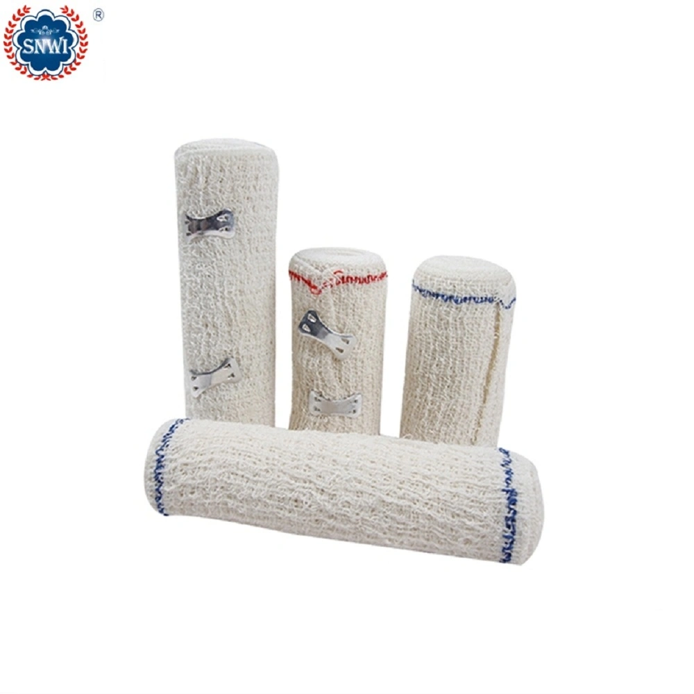 High quality/High cost performance  Emergency Medical Surgical Cotton Disposable Red Blue Line Spandex Crepe Elastic Bandage with Metal Clips