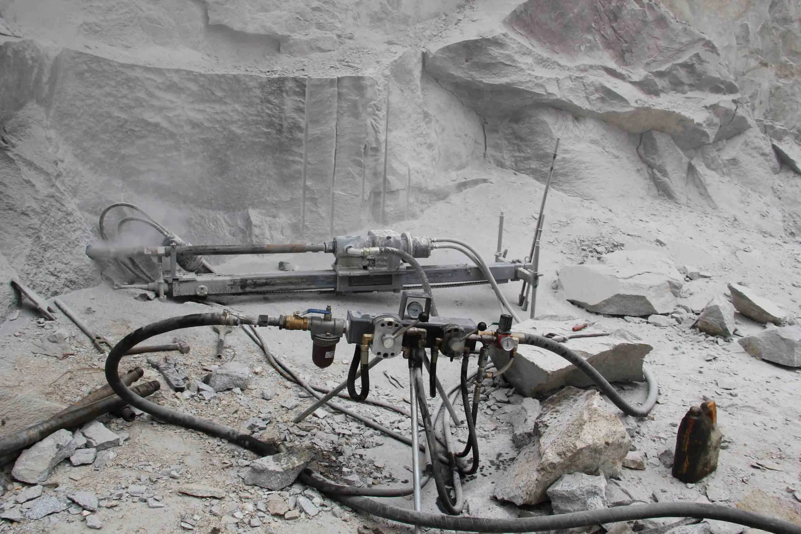 Wire Introducing Hole in The Stone Quarry Down The Hole Drill Machine