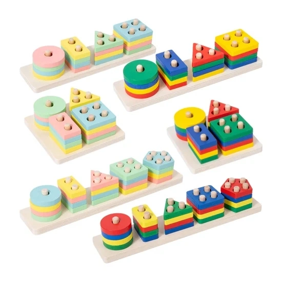 Children Baby China DIY Wholesale Wooden Geometric Shapes Stacking Building Block Educational Toys for Kids Gift Girl Popular Toy