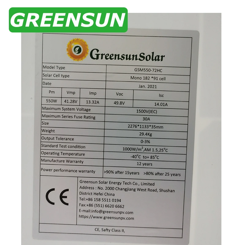 Productos de paneles solares fotovoltaicos monocristalinos Greensun Half Cell 540W 550W 560W