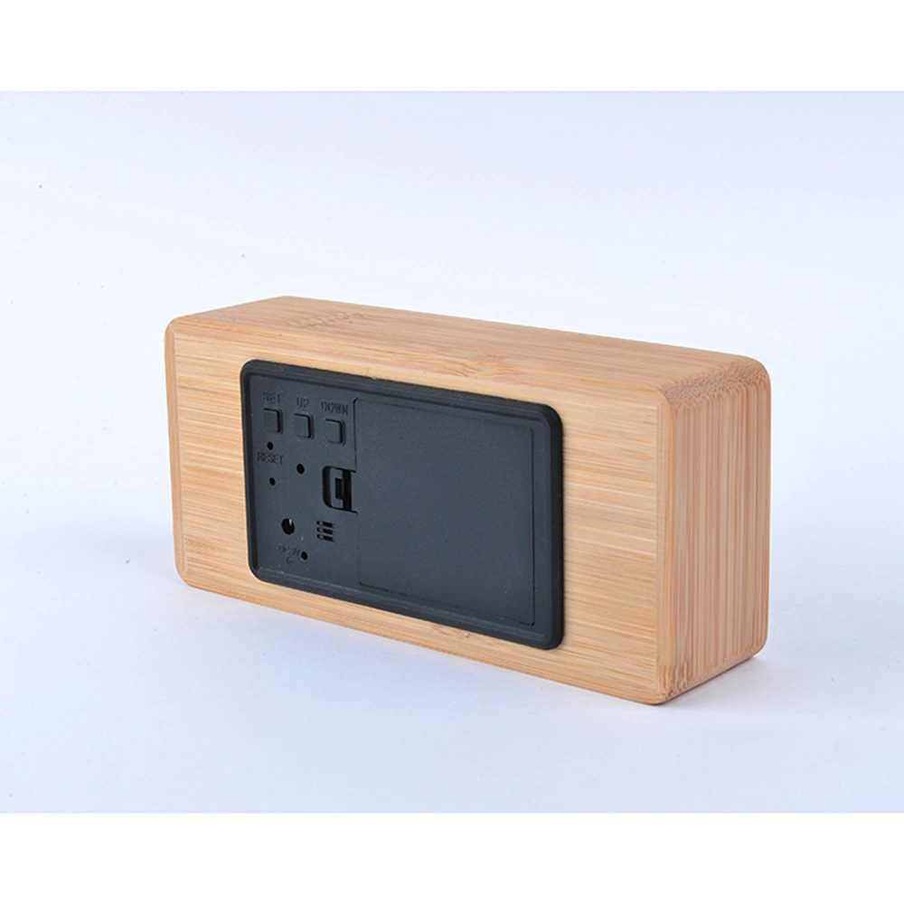 Desktop Bamboo Mirror with LED Humidity and Temperature LED Alarm Clock