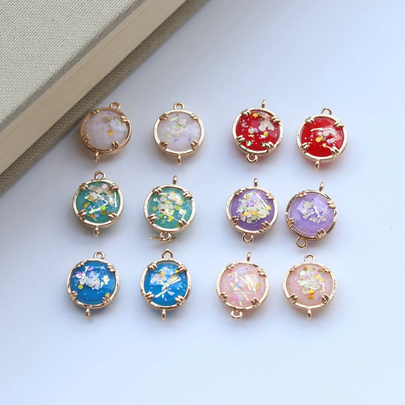 Gold Foil Round Resin Double Hole Pendant Accessories DIY Retro Court Style Earrings Necklace Accessories