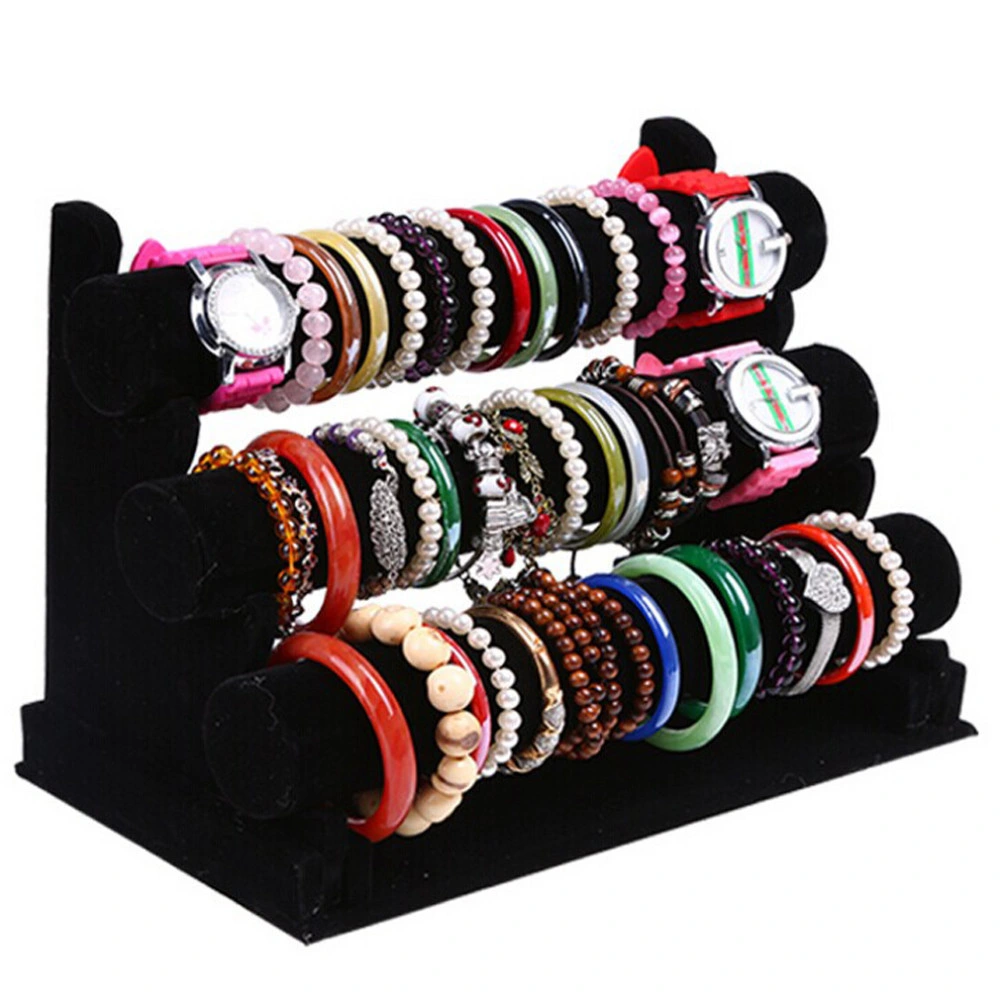 Custom 3-Tier Watch Jewelry Display Stand Flannel Detachable Earring Necklace Display