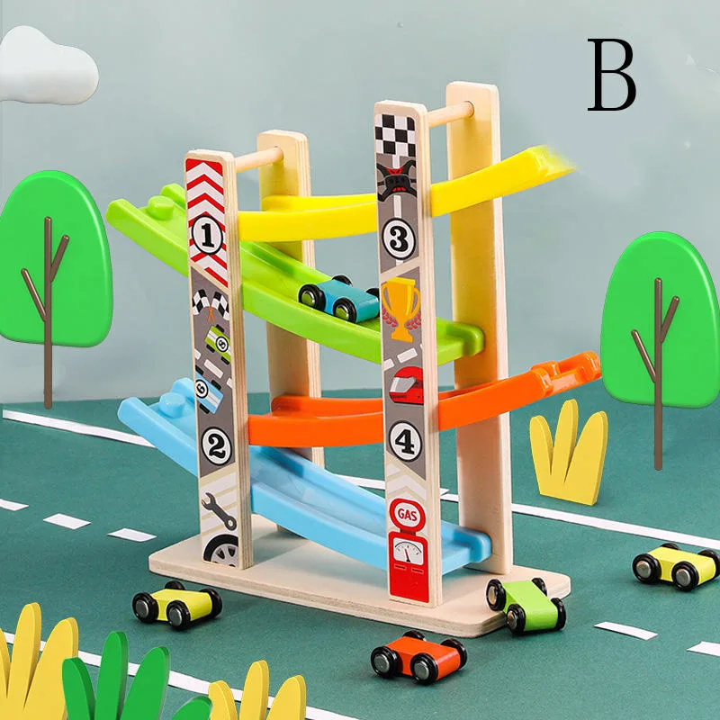 Los niños carreras de velocidad del vehículo alquiler de coches guías deslizantes de juguete de madera