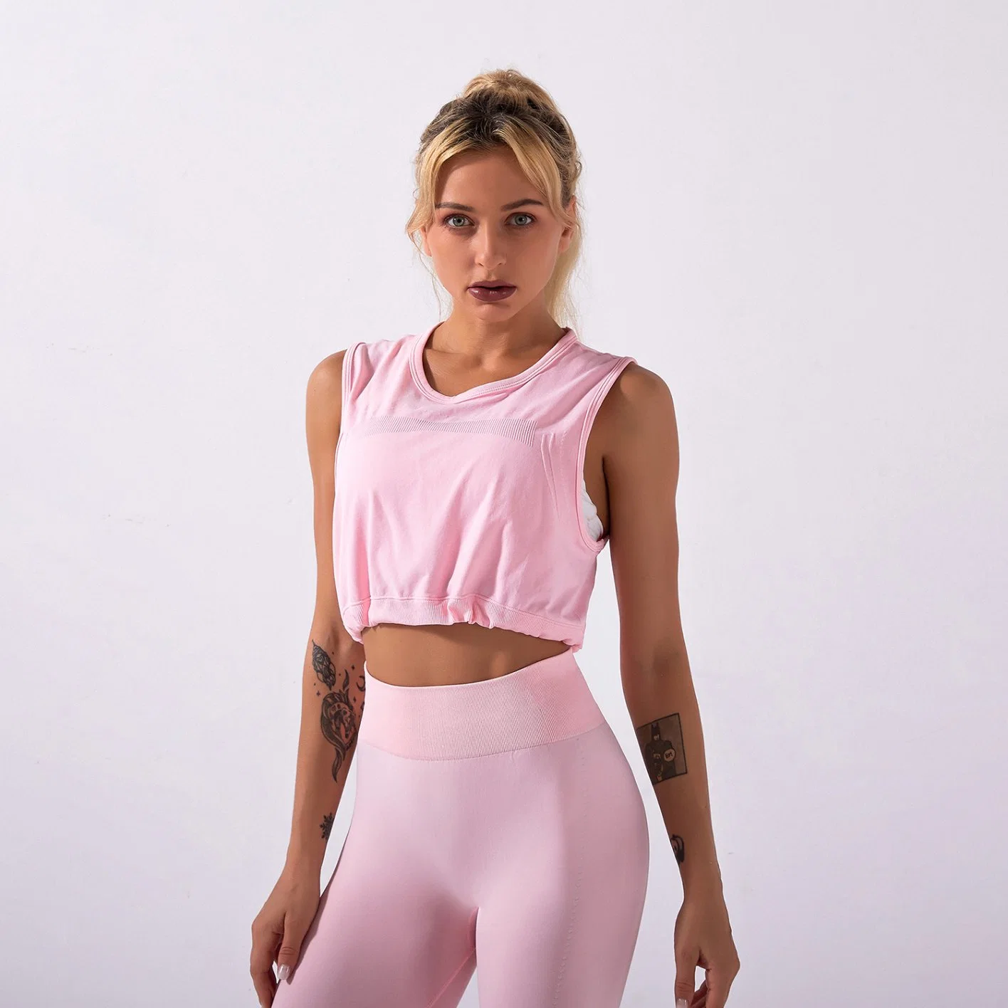 Hembra OEM Yoga sin mangas traje rosa de diseño de ropa deportiva Fitness