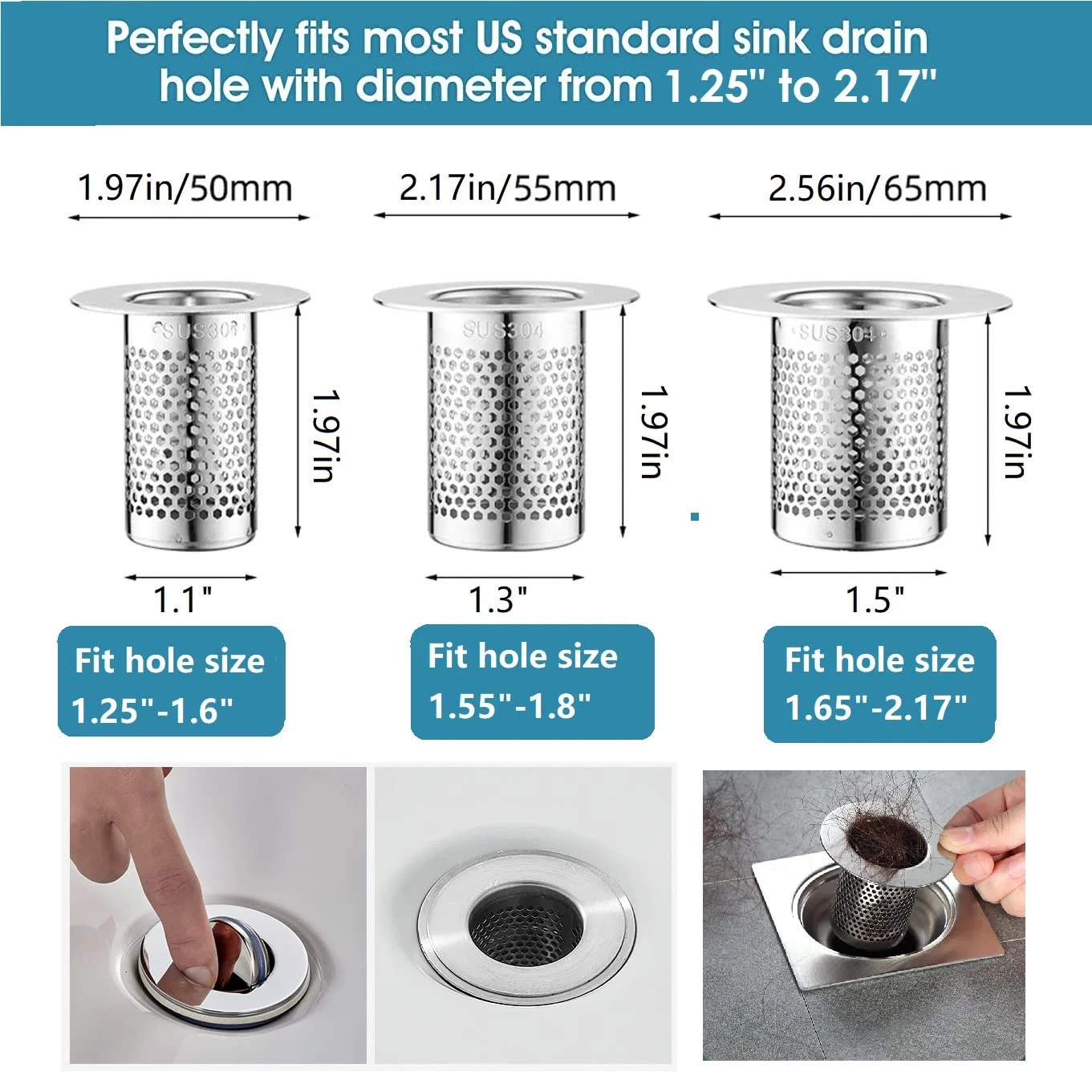 Hair Catcher Shower Strainer Floor Drain Stainless Steel Sink Strainer Bathtub Drainer