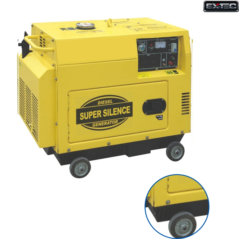 Extec Exd6500 50Hz 220V Generador Diesel refrigerado por aire Amarillo silencioso Generador eléctrico