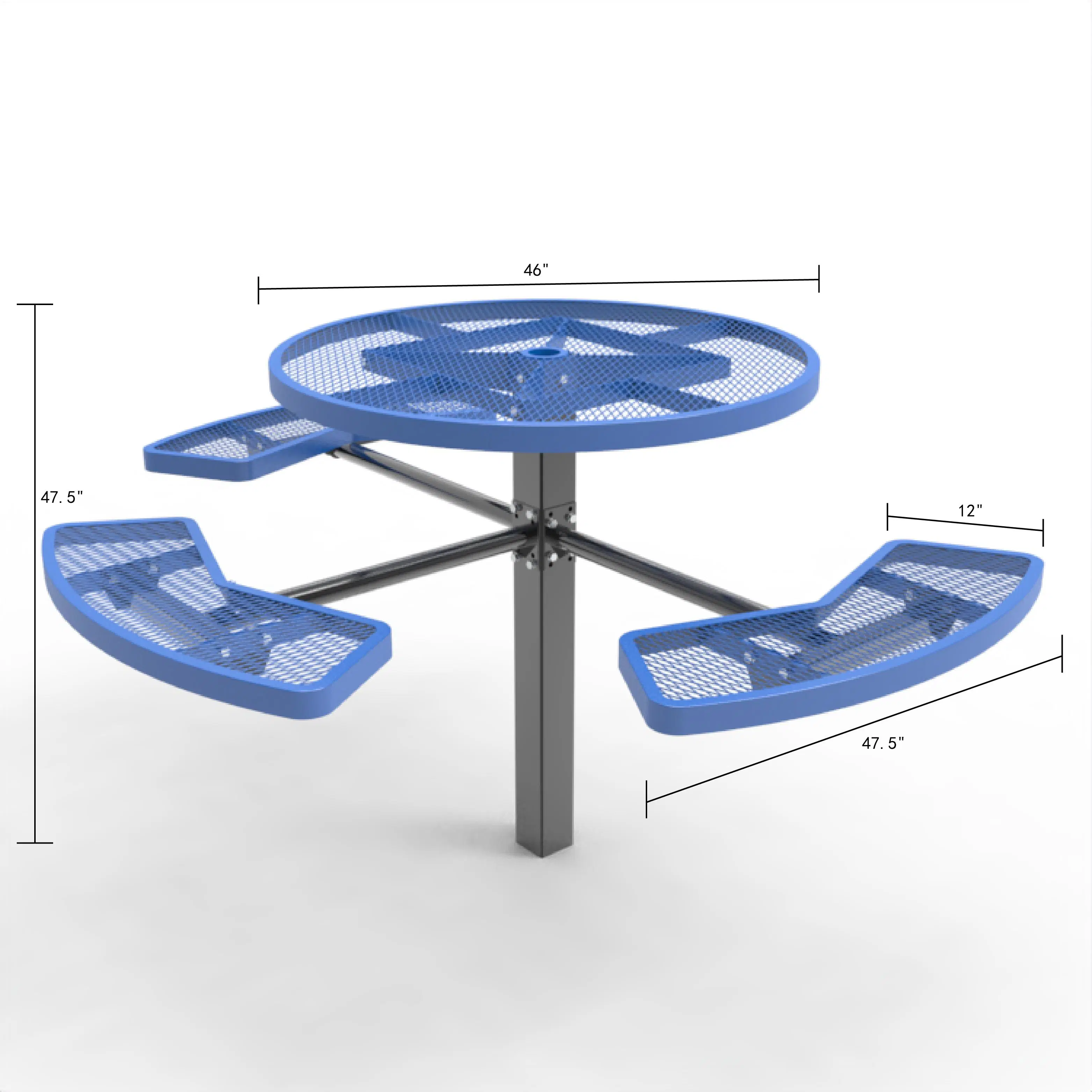 46"Ada Round in-Ground Picnic Table Top/3 Bench Seats, Expanded Metal