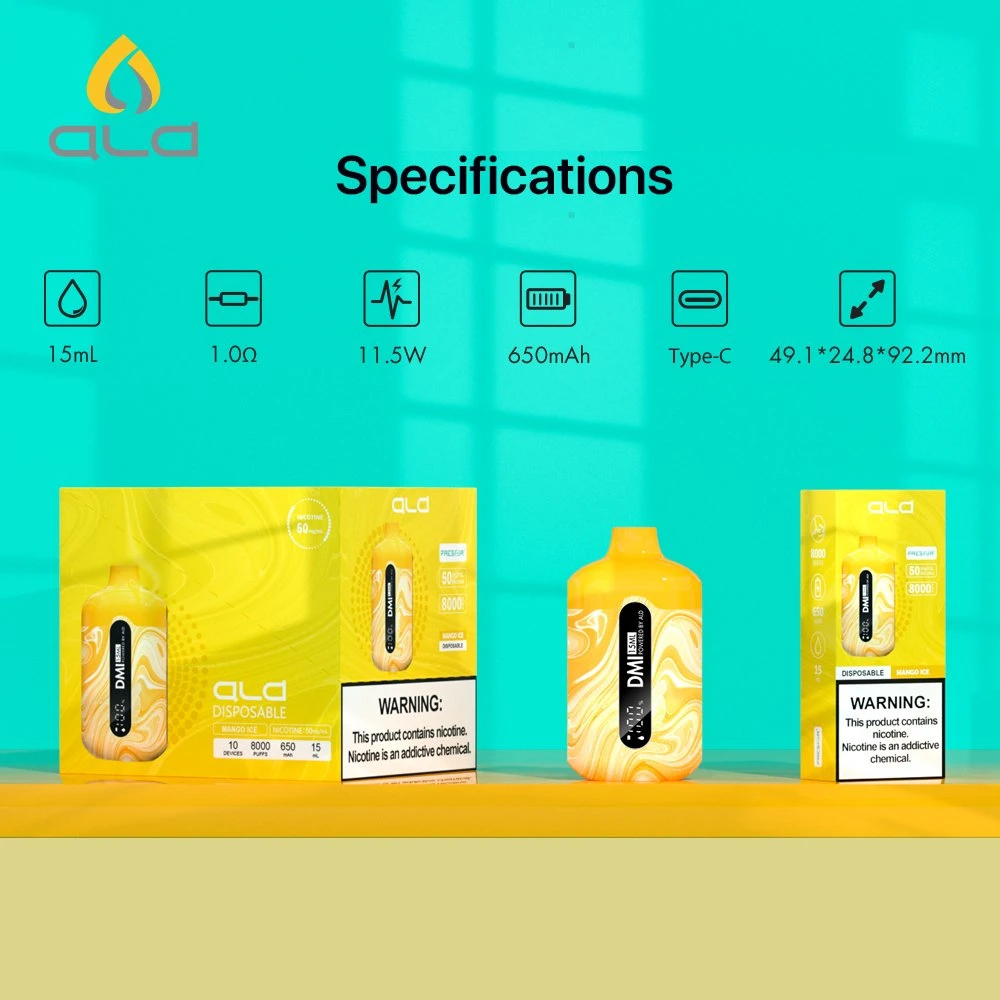 عرض لقرد Vape Disposable/Chargeable Eالسائلة وBattery 8000 مع قلم Vape ذو بطارية كبيرة مزدوجة Mesh سعة 650 مللي أمبير/ساعة