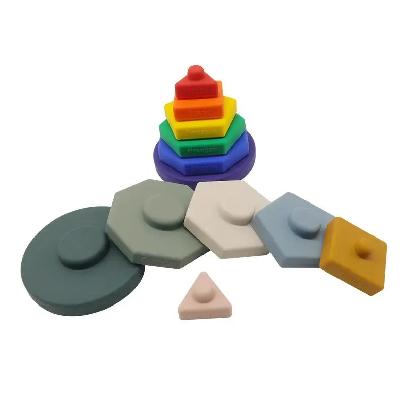 Silicone Food Grade BPA Free Rainbow Baby Stacking Toys