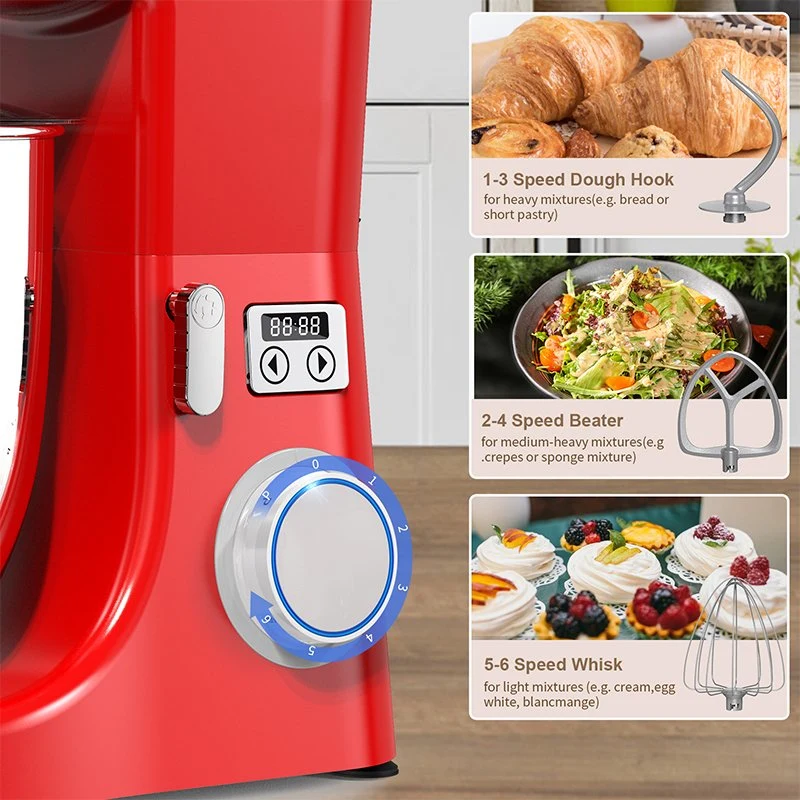 Procesador de alimentos de la batidora amasadora 6 Velocidades Automática de alimentos de la pantalla táctil LED Amasadora profesional Pastel 3 en 1 Stand Mixer