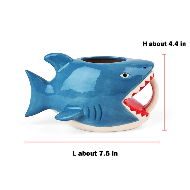 Moda personalizada peces personalizada de cerámica creativa de la Copa de regalo a los niños de dibujos animados en 3D Shark taza de café