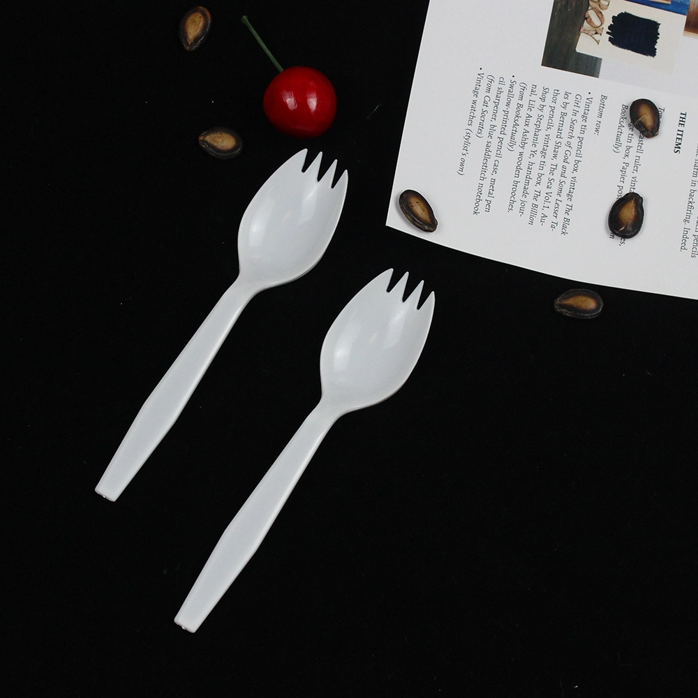 Disposable Plastic Cutlery 141mm Length PP Plastic White Spork Custom for Takeaway