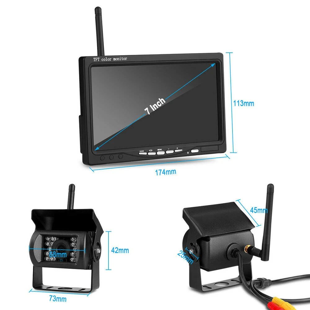 Wireless Vehicle Truck 2 Backup Cameras & 7" Monitor Parking Assistance System Rear View Camera