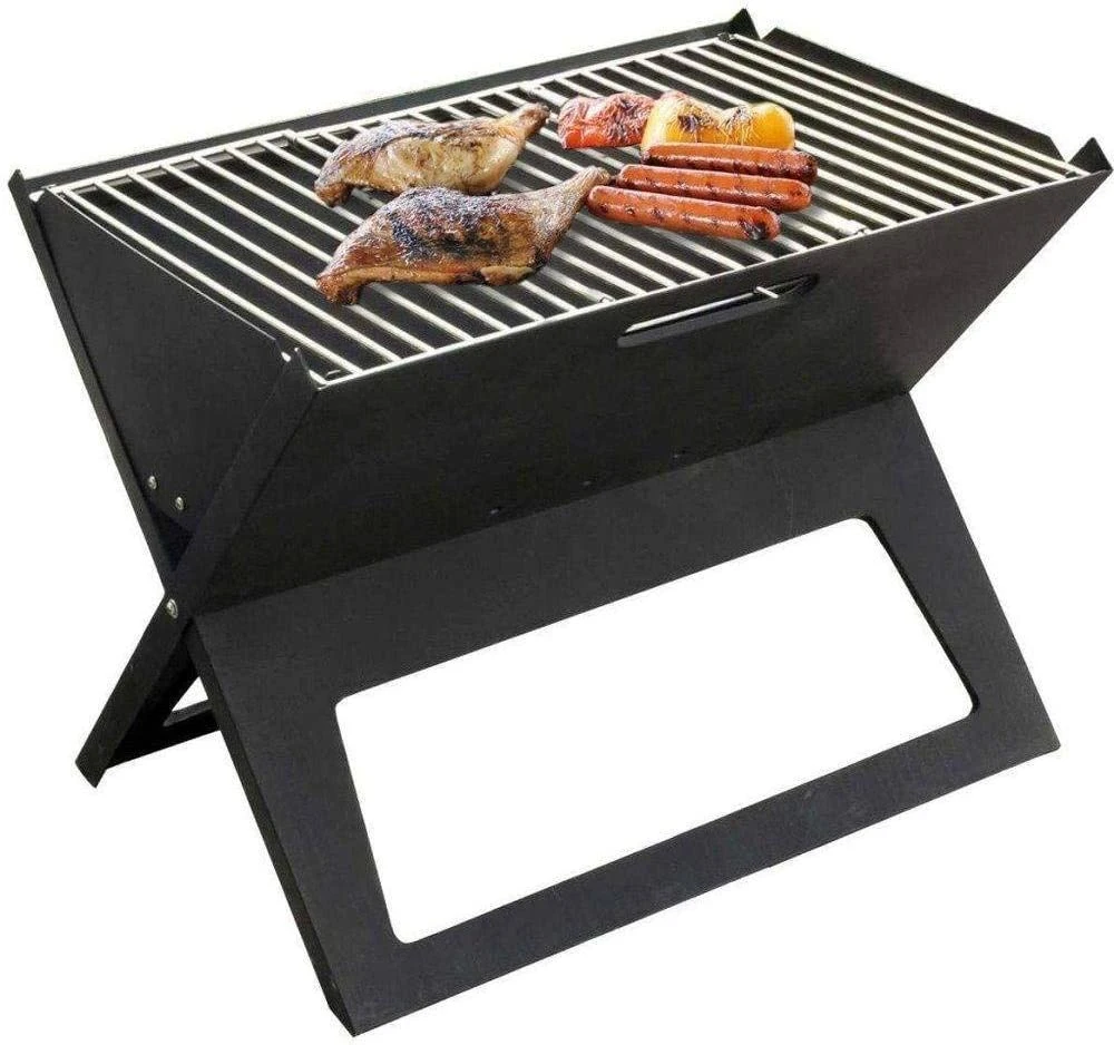 Camping Notebook Folding Portable BBQ Barbecue Gridiron with Chrome Plated Cooking Grid Black Charcoal Grill