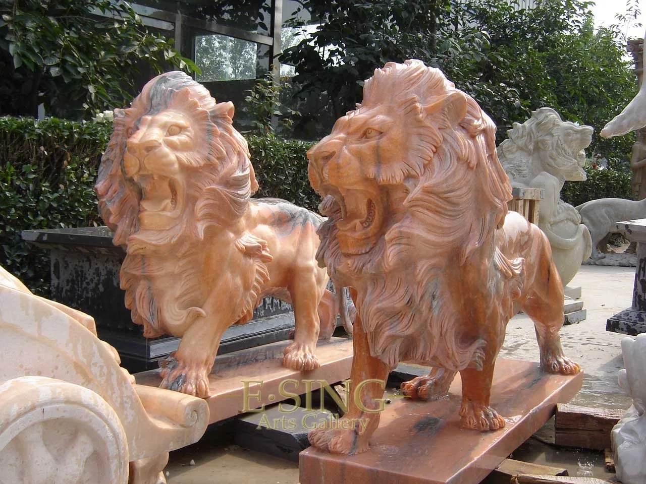 Hand Carved Western Style Life Size Yellow Stone Walking Marble Lion Statue
