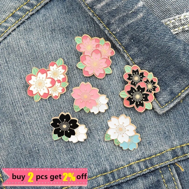 Flower Suits Series Enamel Cherry Blossom Sakura Brooches Bag Lapel Pin Badge