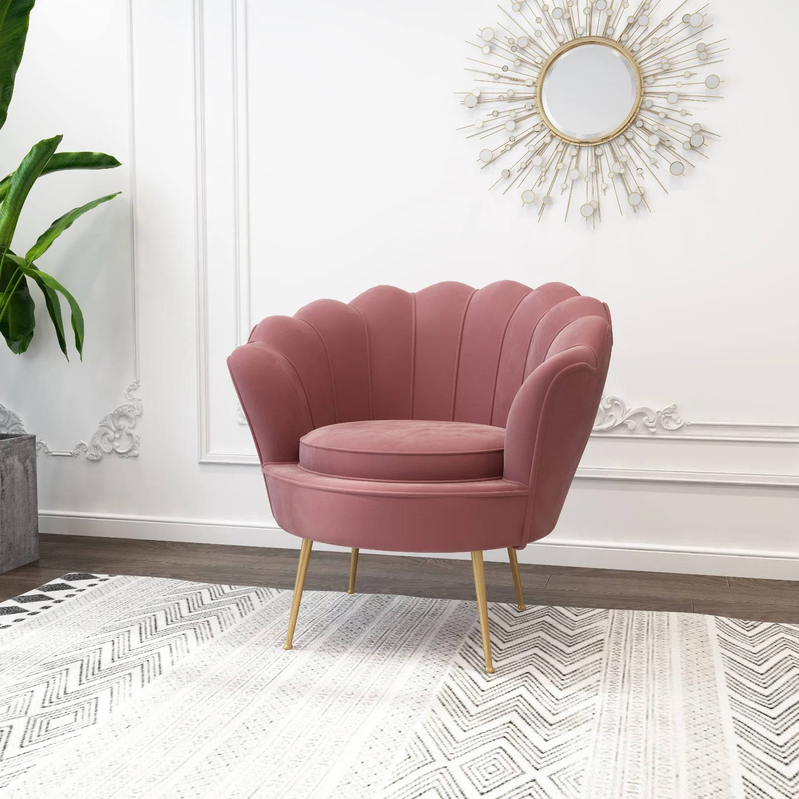 Nordic Style Modern Upholstered Shell Velvet Red Armchair Modern Design Living Room Sofa Chair
