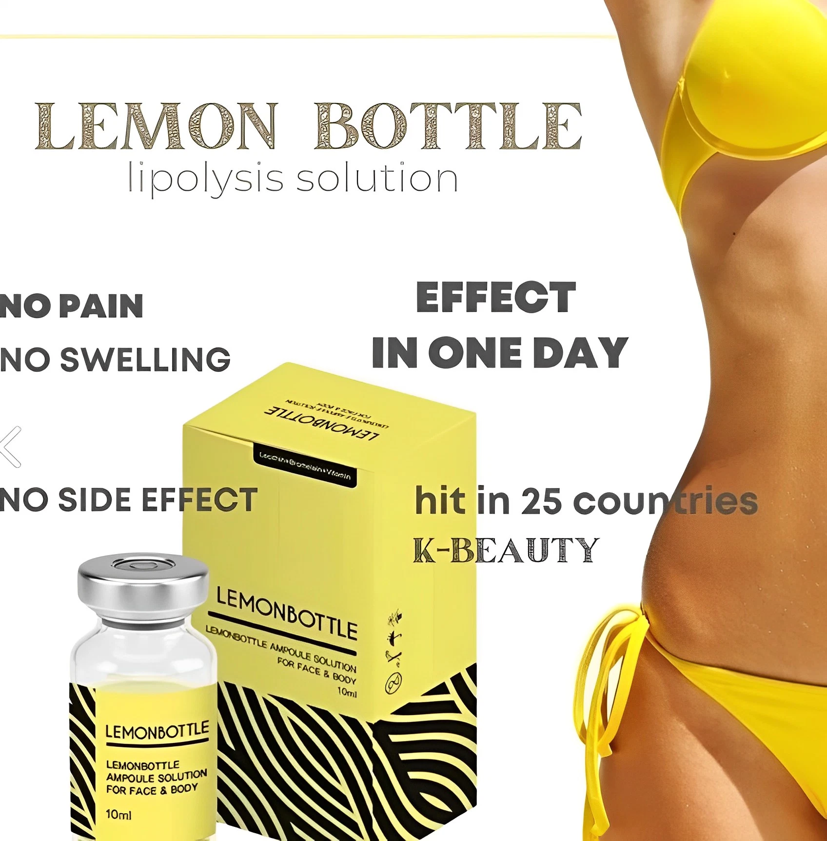 Lemonbottle ampolla solución para enfrentar las inyecciones de grasa corporal la disolución de la botella de limón	Frasco de vidrio de botella de agua de relleno dérmico la	pérdida de peso