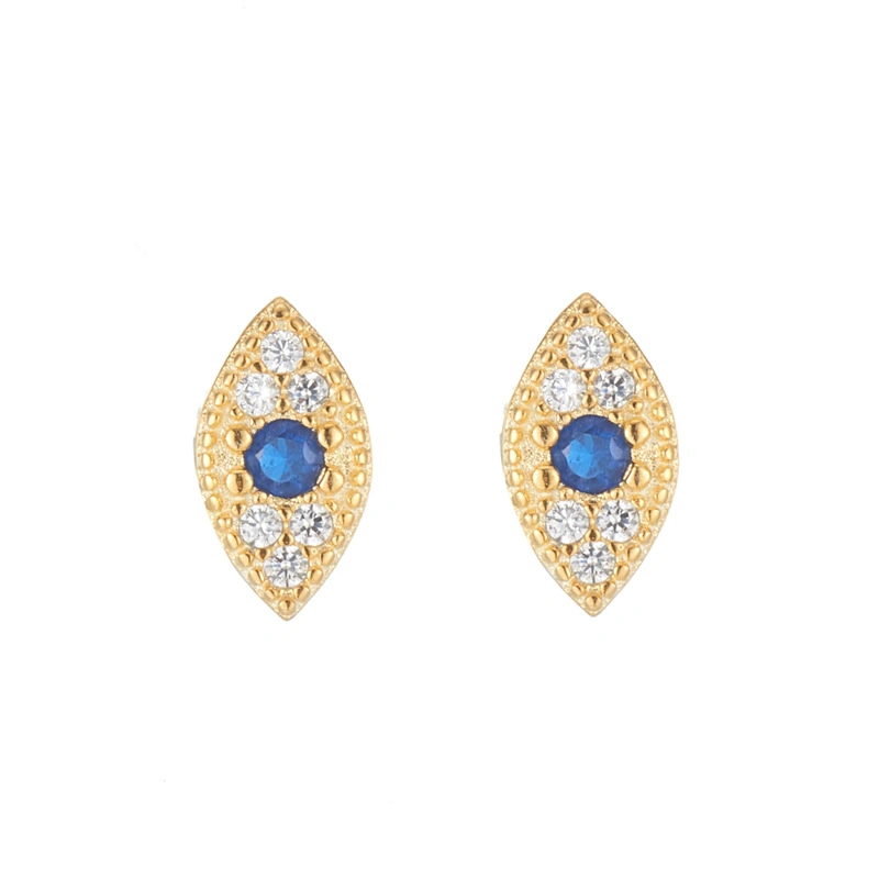 S925 Sterling Silver Devil Eye Stud Feminine Versatile Earrings Eye Set with Diamond Earrings