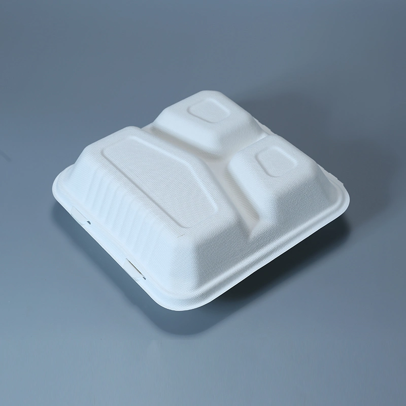 Commerce de gros emporter compostable 3 Compartiment de la bagasse de canne à sucre pâte jetables biodégradable pour la restauration d'emballage alimentaire