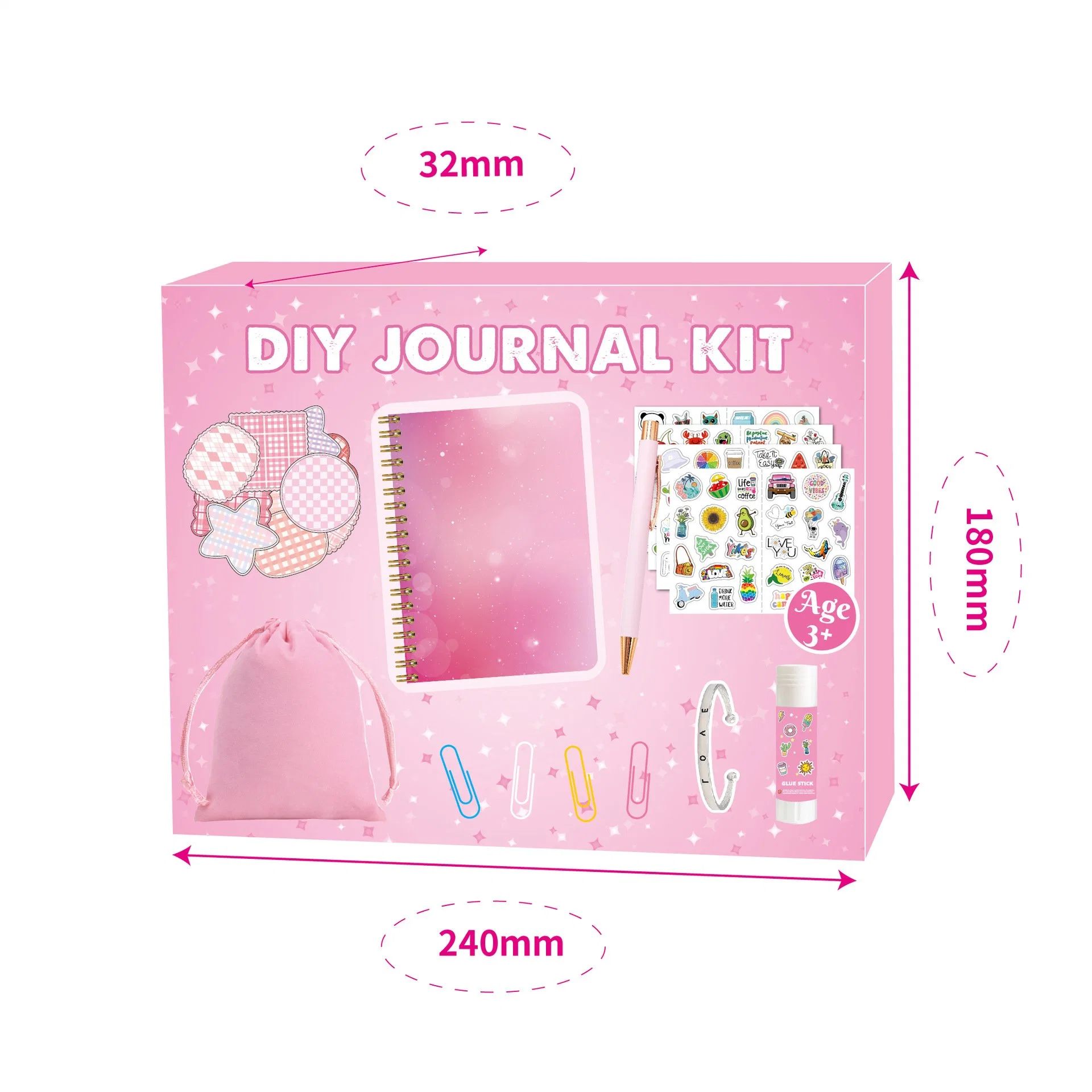 DIY Journey Set Pink Planner Diary Gift Box Scrapbook Sticker Kids Stationery Set