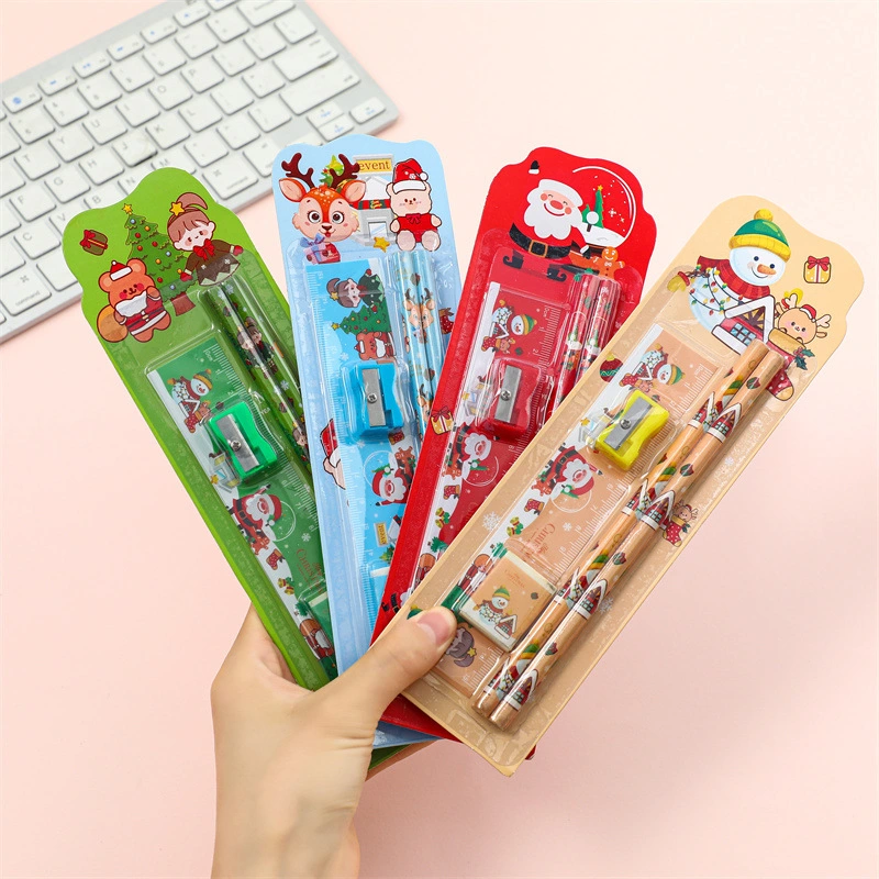 Feliz Navidad lápiz Sharpener Ruler Eraser 5pcs Juego de escritorio